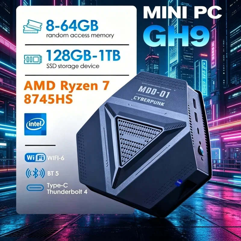 

Small Mini PC AMD R7 8745HS, Dual DDR5, WIFI6, Type-C HD DP Dual Display, 4USB Interfaces, Gigabit Desktop PC for Office