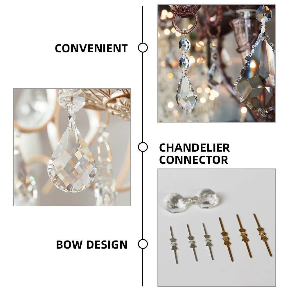 

300pcs Crystal Connector Durable Metal Chandelier Bow Tie Clips Replacement Parts Hook Fastening Bead Components Storage