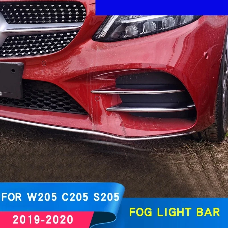 Carro Chrome Front Bumper Spoiler, Fog Lamp Grille Guarnição Capa para Mercedes-Benz C-Class C200 C260 W205 2019 +, 4pcs
