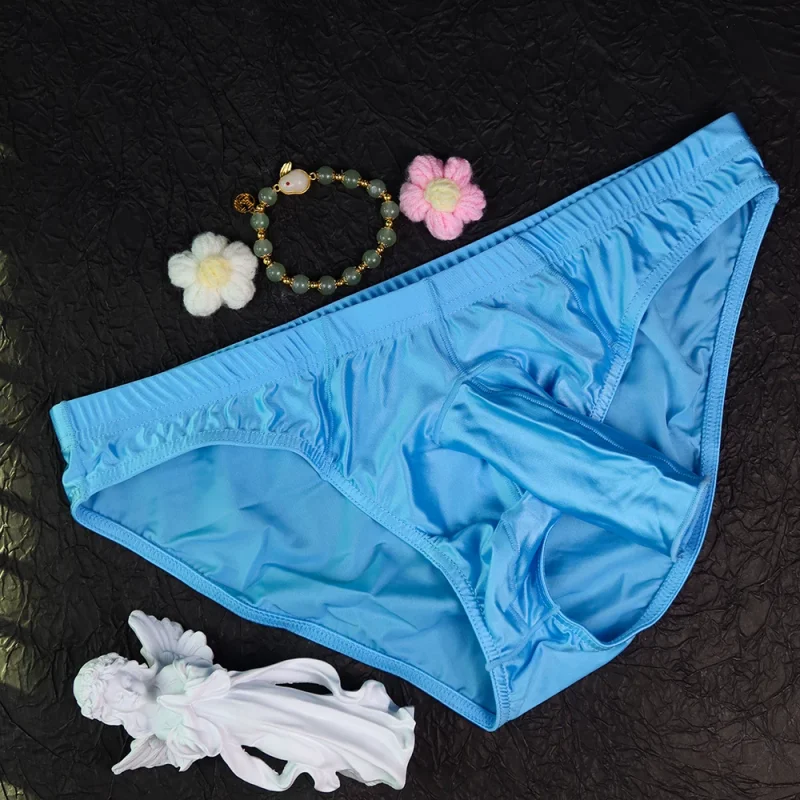 Men Sexy Glossy Ice Silk Satin Triangle Briefs, Low Waist Tight Pack Hip Underpants, Silky Smooth Open Design Daily Wear Panties view 6