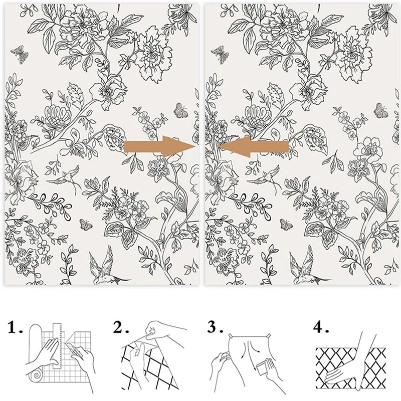 Black and white flower peeling wallpaper flower detachable self-adhesive contact wallpaper flower bird wall decoration wallpaper