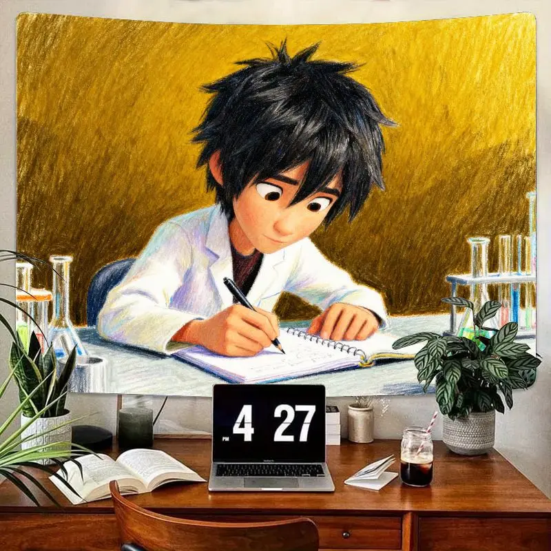 

1 шт. Big Hero 6 Hiro Hamada Научная лаборатория Гобелен Современное полиэстеровое настенное искусство для кабинета Декор комнаты в общежитии Вдохновляющий подарок для STEM