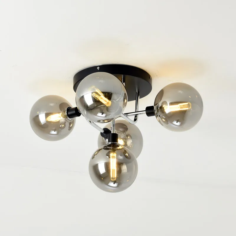Nordic Electroplating Wrought Iron LED Ceiling Lights Glass Ball Lampshade Living Room Bedroom Restaurant Kitchen Hanging Lamps