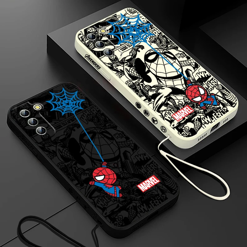 Funda de teléfono con dibujos animados de Spiderman, carcasa con cuerda izquierda Ultra líquida, para Samsung Galaxy S24, S23, S22, S21, S20 Pro FE Plus