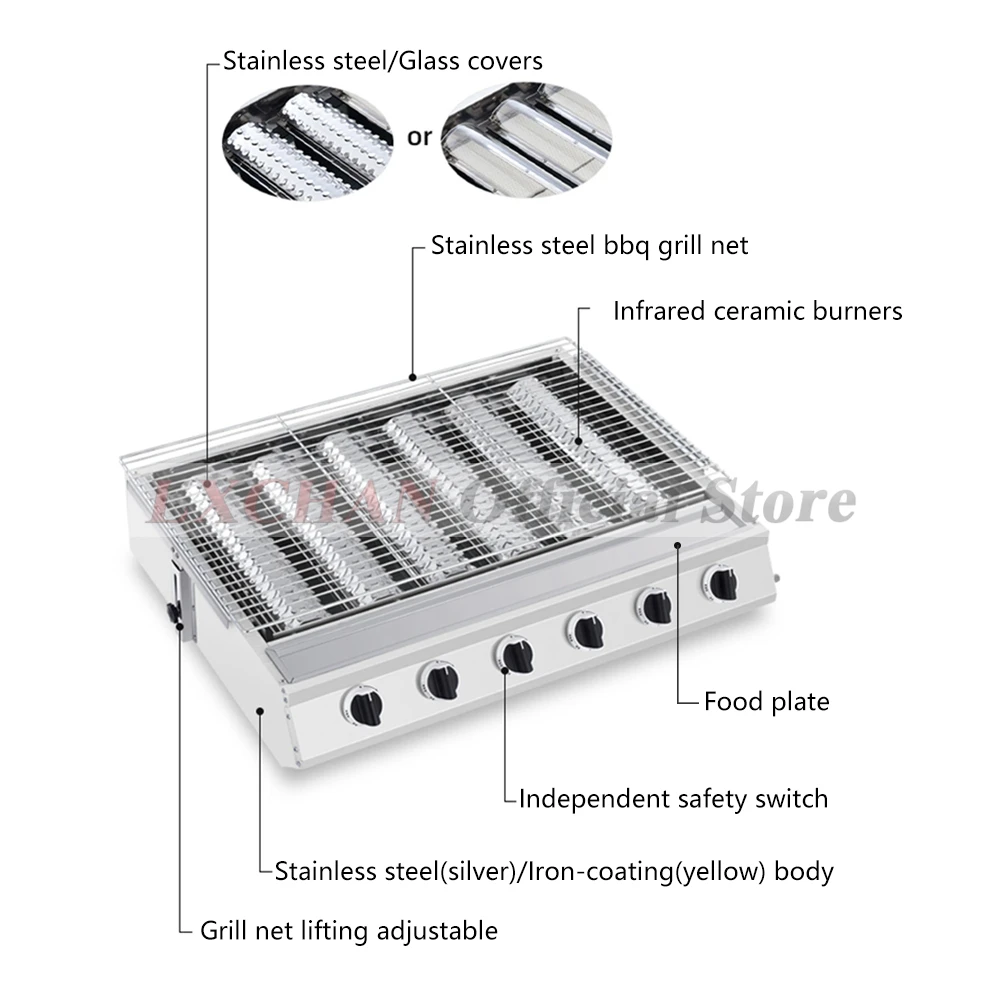 LXCHAN 2/3/4 Burners BBQ Grill LPG Gas Grill Gas Stoves Stainless Steel Burners With Glass Covers Outdoors Camping Barbecue