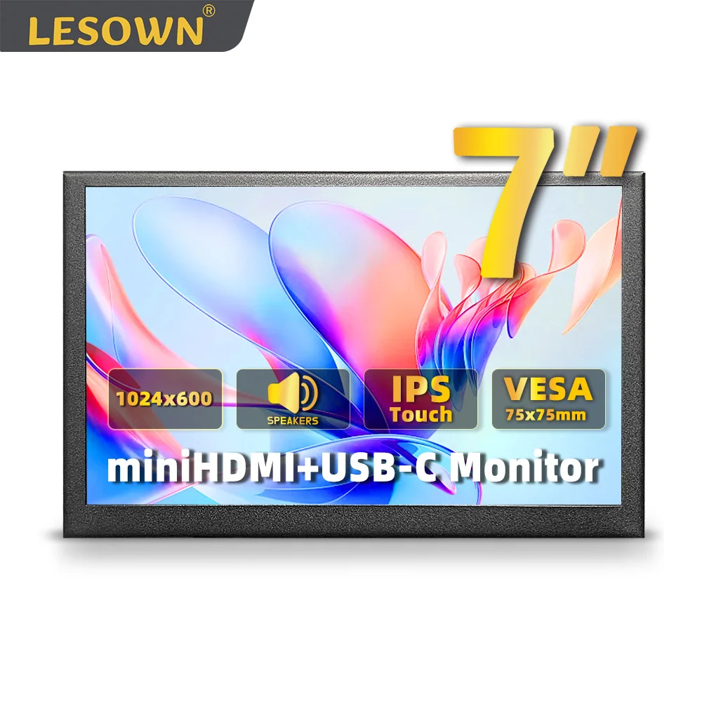 

LESOWN Ultra-Portable 7in 1024x600 Second LCD Monitor Side Display IPS PC External Screen for Raspberry Pi 4/PS4/Xbox Switch PC