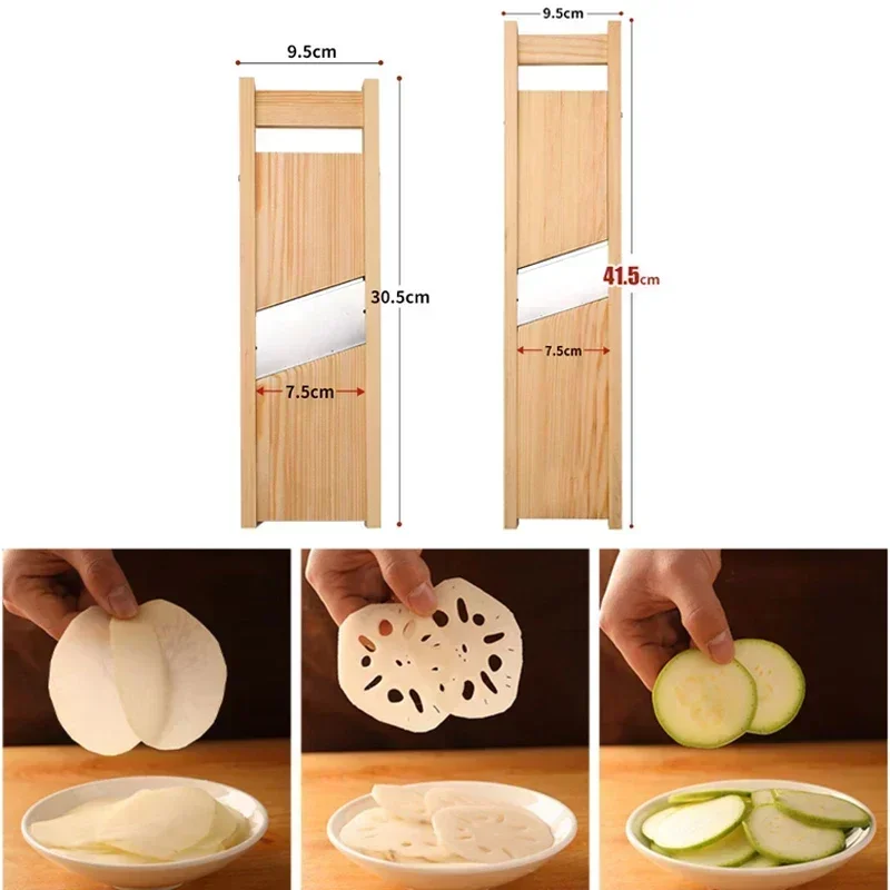 Wooden Vegetables Cutter,Adjustable Vegetable 0.5-7mm Slicer for Potato,Tomato and Onion Cabbage Shredder Chip Fruit Chopper