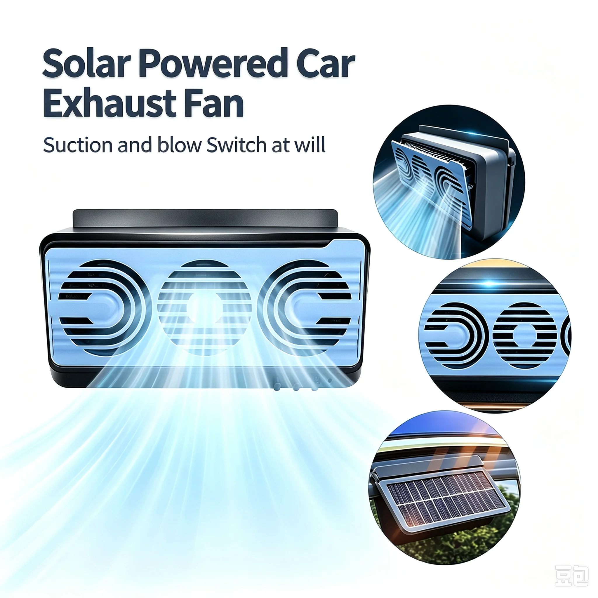 General Solar Powered Car Exhaust Fan Ventilation Fan Universal Fan Cooling Air Circulation System For Most Car Models