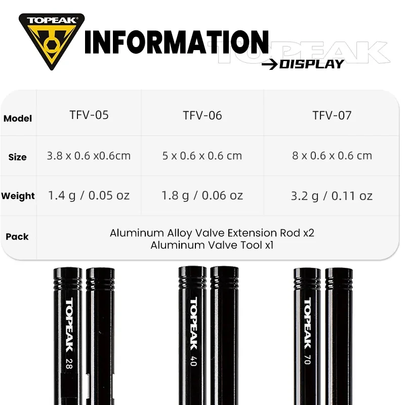 TOPEAK Bike Presta Valve Extension 28/40/70mm Aluminum Integrated Removable Tubular Extender Bicycle Presta Vavle Extenders