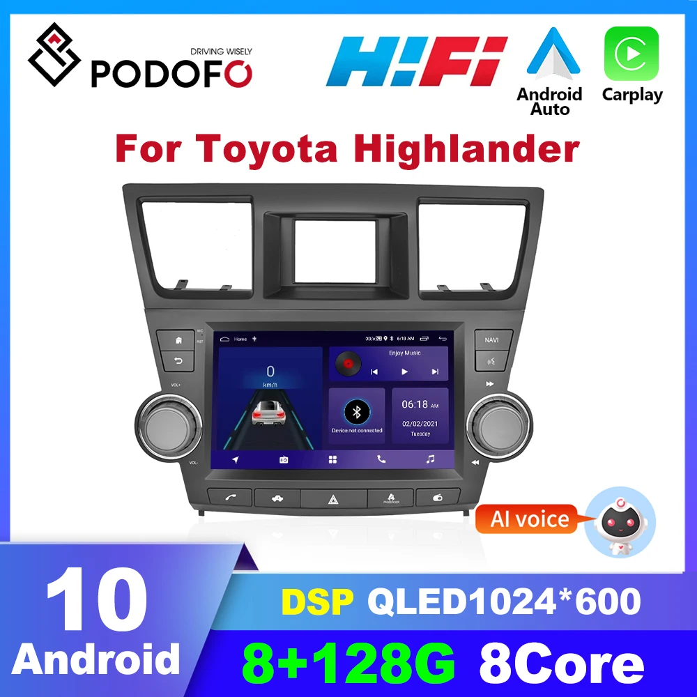 

Podofo Android 2 Din Car Radio For Toyota Highlander 2009-2014 Carplay Multimidia Video Player Navigation GPS Stereo Autoradio