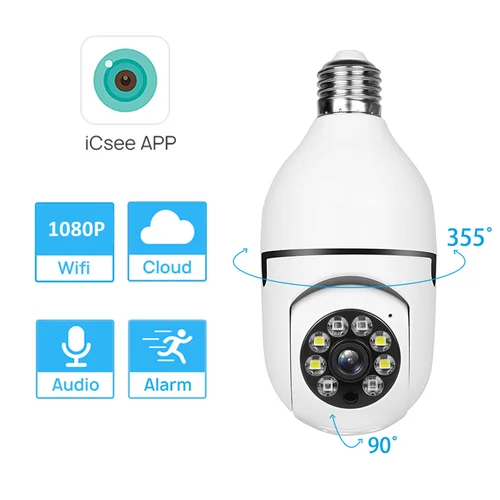 ICSEE APP E27 portalámparas CCTV WiFi cámara IP PTZ Audio bidireccional bombilla de seguridad para el hogar cámara 4MP/2MP