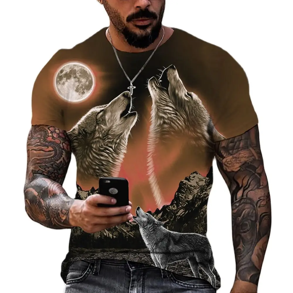 2024 Wolf T Shirt Für Herren Animal Print Kurzarm Top 3D Casual Straße Mann T-shirt Übergroßen T-shirt männer Vintage Kleidung