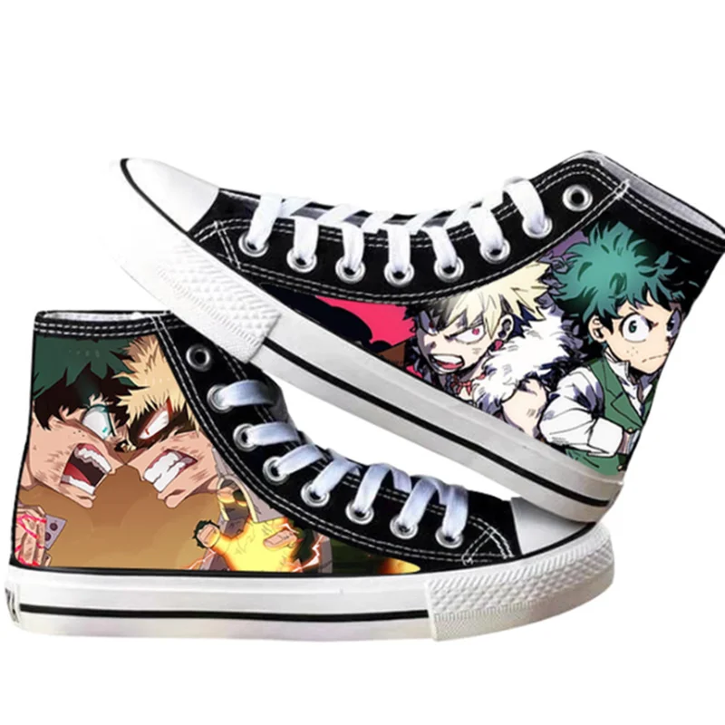 Sport Shoes Boku No My Hero Academia Midoriya Izuku Deku Bakugou Katsuki Todoroki Shoto Cosplay Printed High Top Canvas Shoes