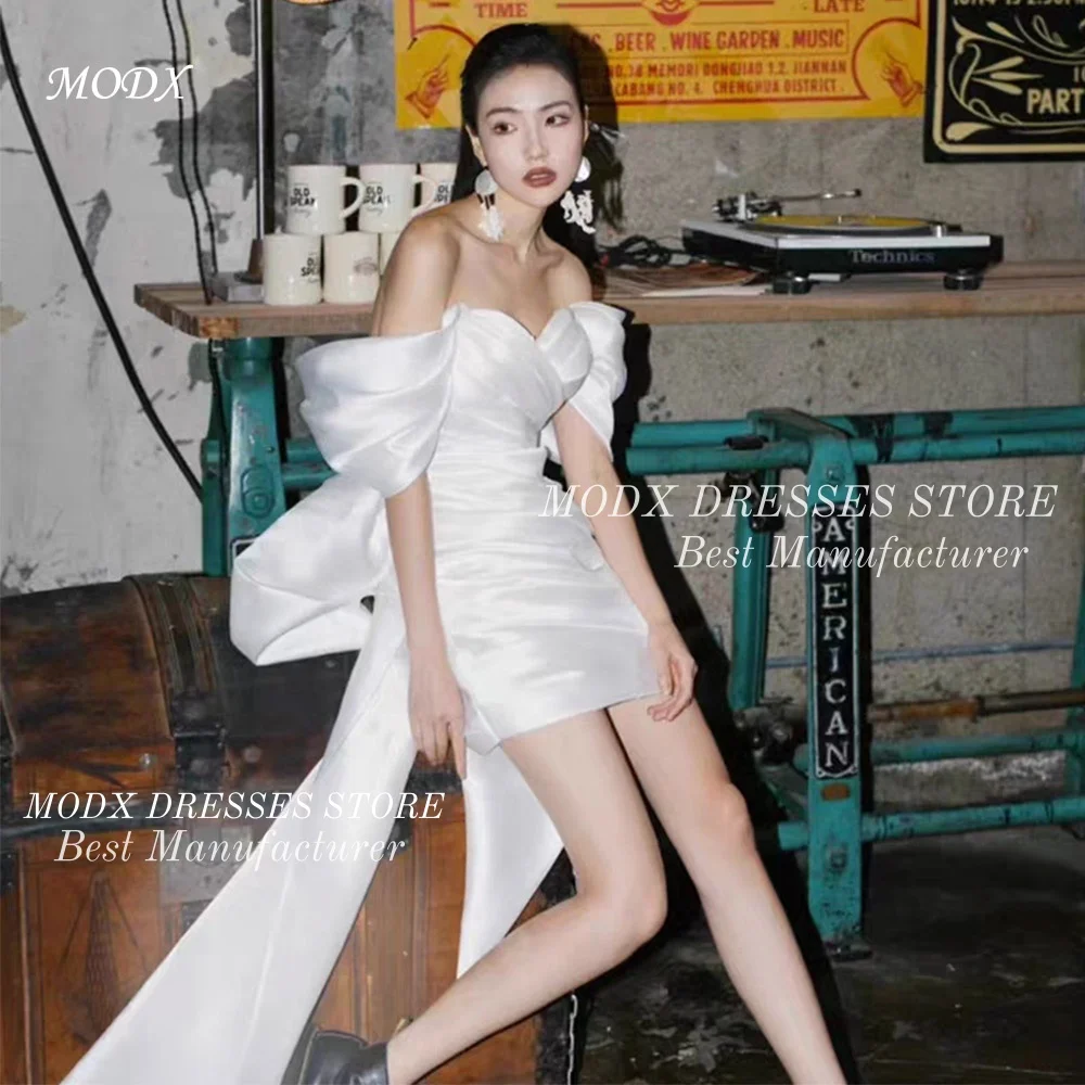 

MODX Elegant White Satin Short Korean Wedding Dress Strapless Bridal Gown Floor Length Vestidos Novias Boda Women Customized