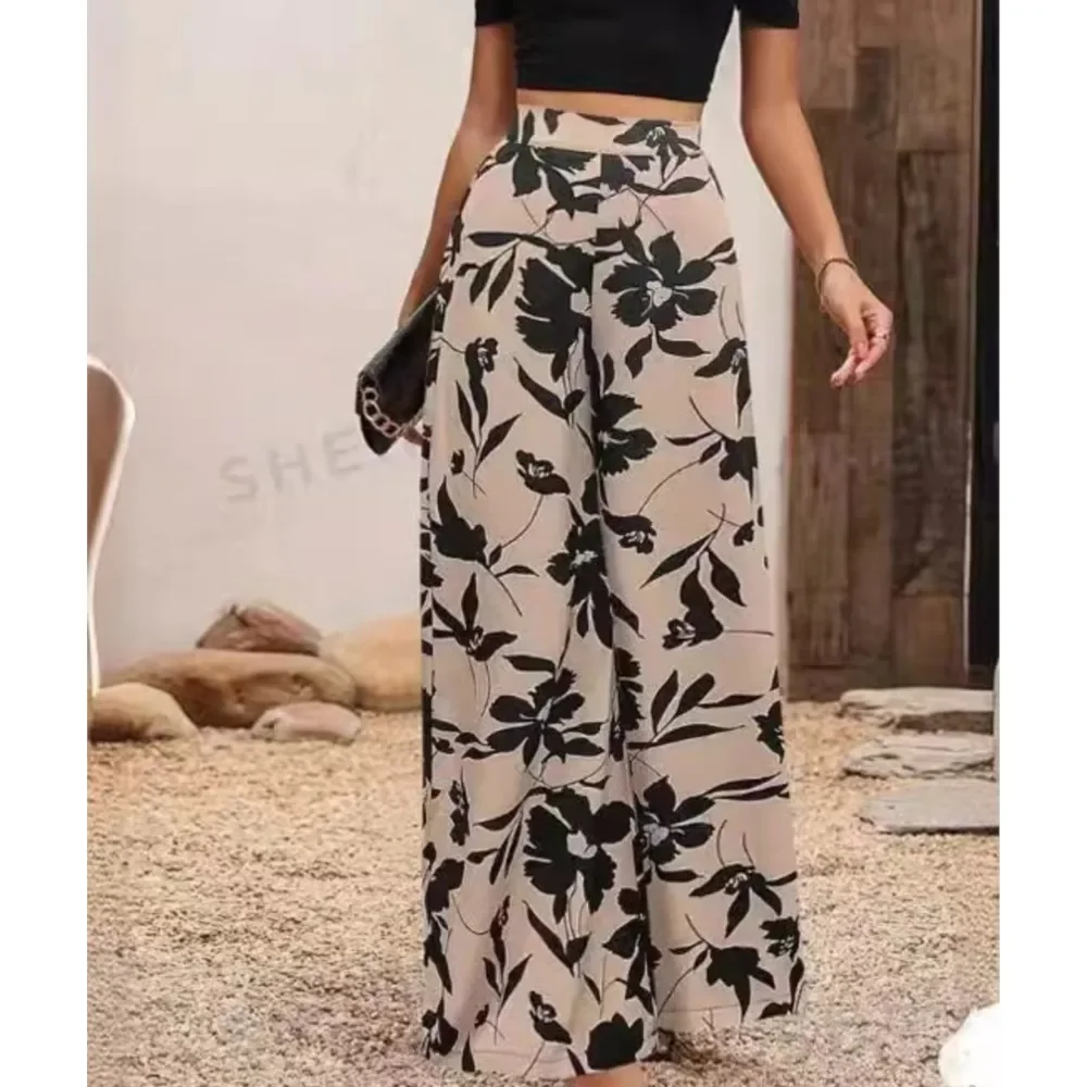 2024 Fashion Print Casual Wide Leg Pant for Women\'s Trousers Spring Summer High Waist Slim Simple New in Female Pants Pantalon