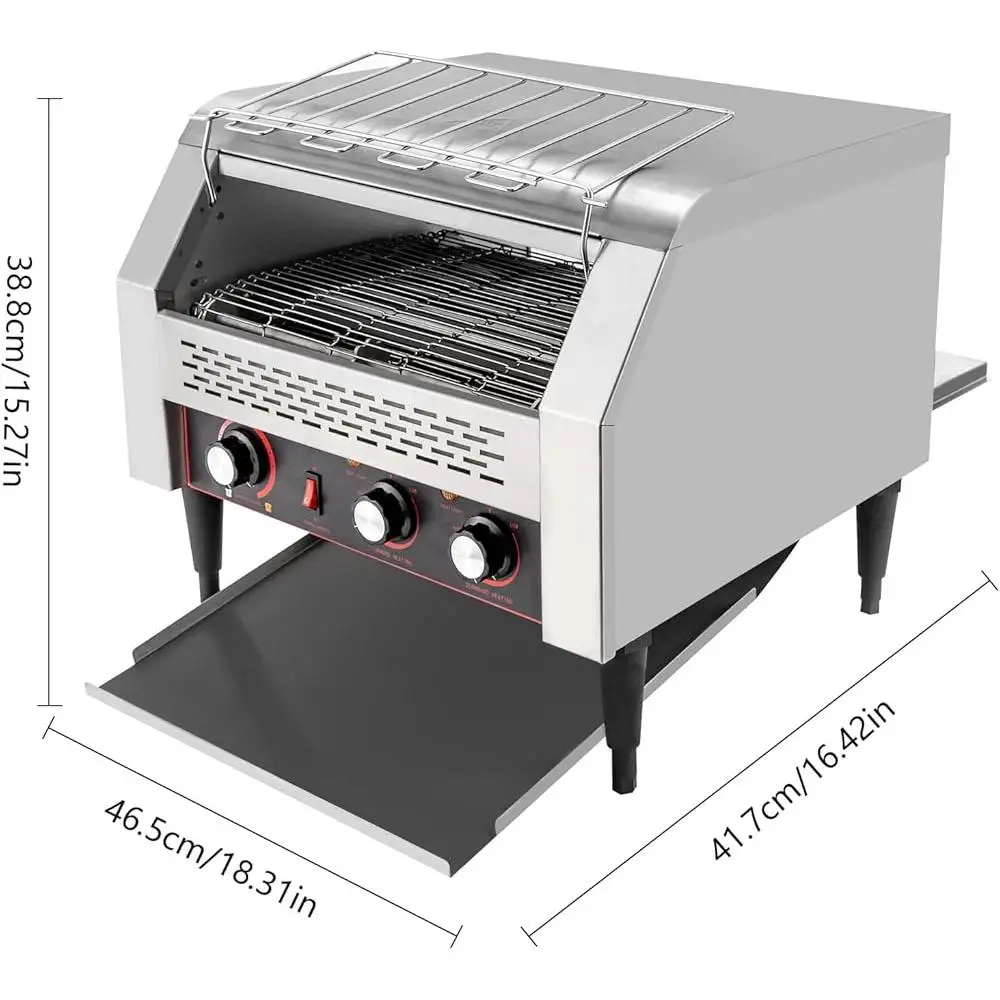 상업용 컨베이어 토스터 시간당 450개 조각 조절 가능한 온도와 속도를 갖춘 2600W 헤비 듀티 스테인레스 스틸 토스터