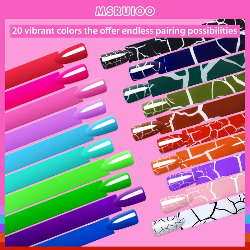 ชุดยาทาเล็บเจลเรืองแสงและเจลแตก 20 ชิ้น ยาทาเล็บเจลกึ่งถาวรแบบลอกได้ด้วยการแช่ ยูวีเจล สำหรับทำเล็บด้วยตัวเอง อุปกรณ์ทำเล็บ