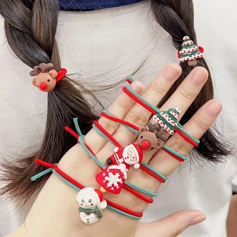 Elastic Rubber Bands Women Girls Cute Cartoon Christmas Hair Bands Daily Snowman Santa Elk Hair Bands Exquisite Hair Accessories