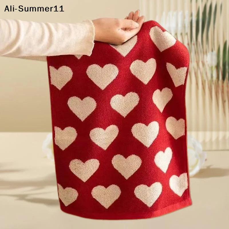 【Wq0】Heart Cotton Towel Red Soft Face Bath Towels Absorbent Shower Towel For Bathroom Adults Couple Wedding Valentine's Day Gift