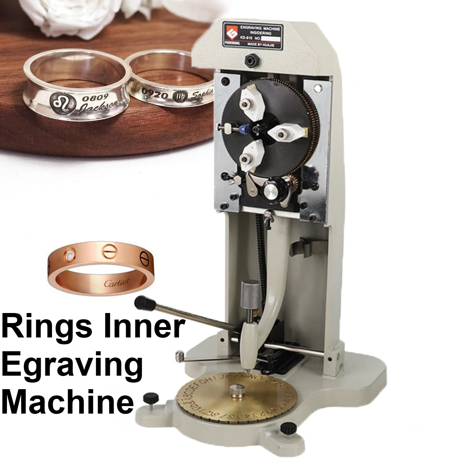 

Rings Inner Engraving Machine, Inside Ring Engraver Stamper with Two Faces Standard Letter Block Dial Jewelry Making Tools