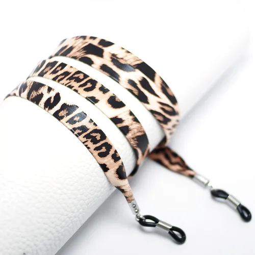 Correa para gafas de cuerda de cuero plana suave con estampado de leopardo dinámico, cuerda de cadena para gafas de sol de 30 pulgadas, accesorios para gafas antipérdida