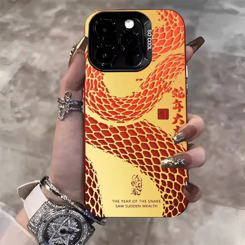 2025 Year of the Snake Serpentine Safety Get Rich For iPhone Case 16 15 14 13 12 11 Pro XR XS Max 7 8 Plus Phone Y2K Cool Cover