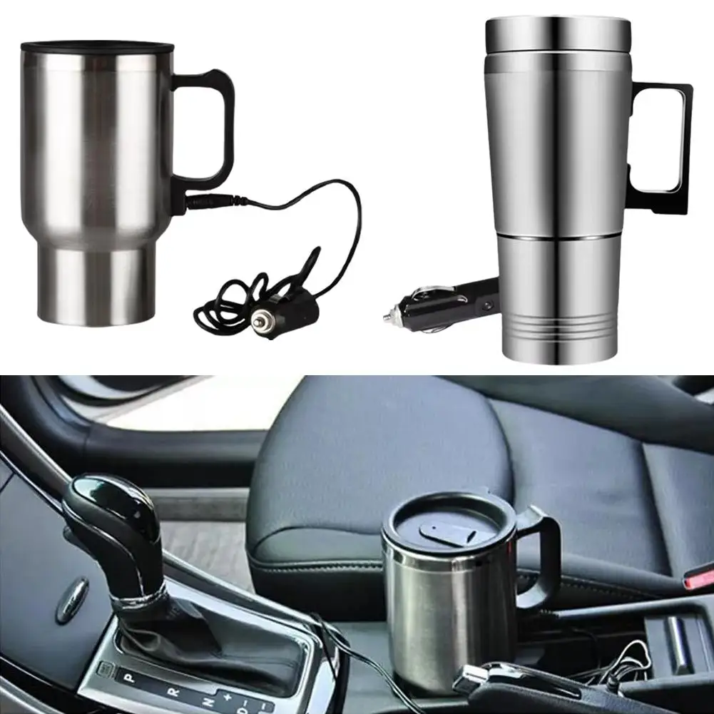 300/450ML12V 24V Electric Heating Car Kettle Water Coffee Milk Steel Mug Camping Vehicle Kettle Thermal Heating Stainless T H9H3