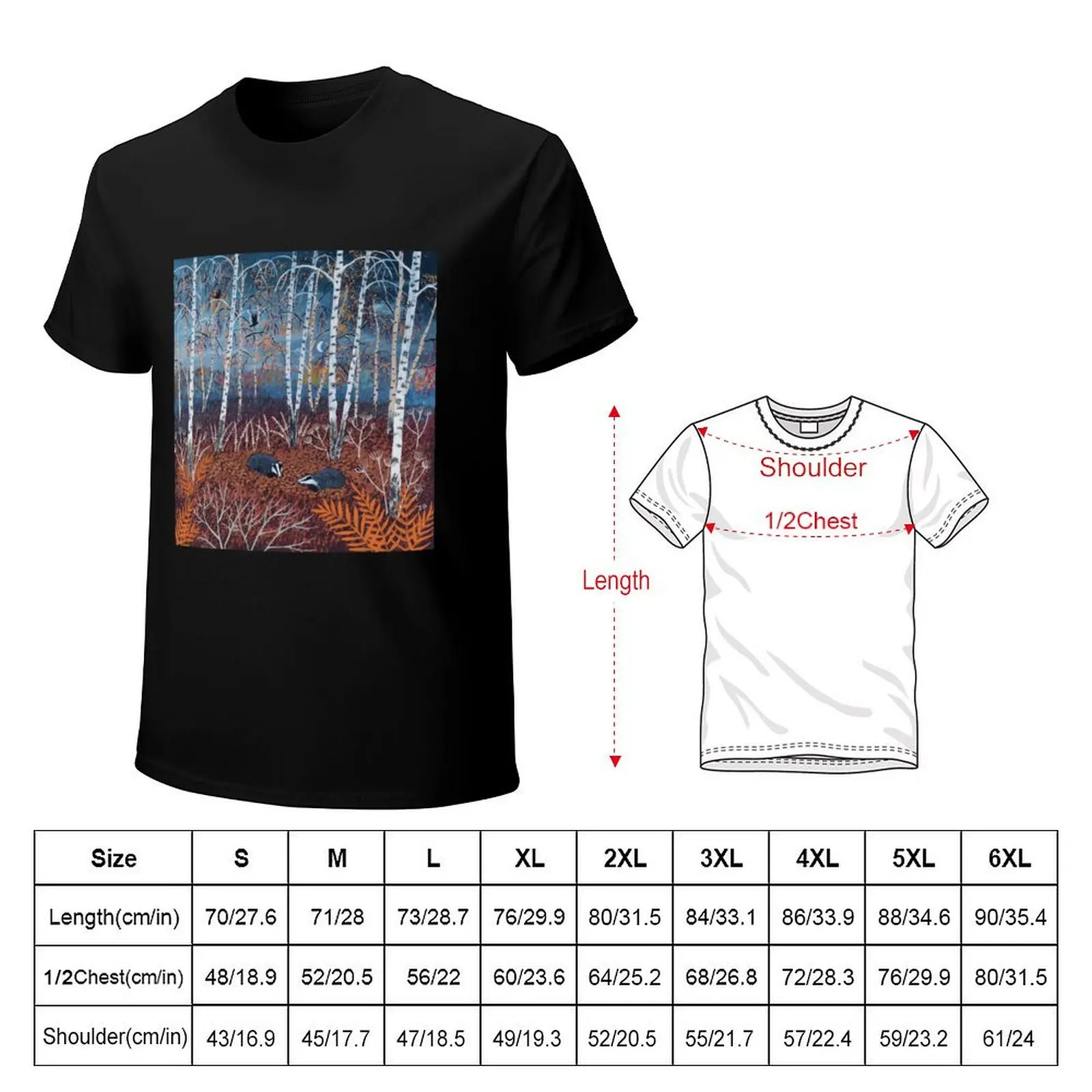 The Badgers of Autumn Wood T-Shirt Stylish Print Short Sleeve Tee