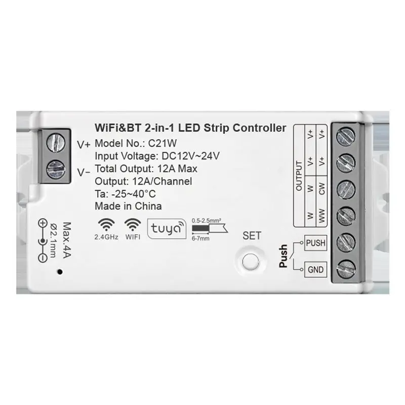 C21W LED Strip Dim Dimmer Controller Wifi& BT 2-In-1 Mobile APP Support Smart Voice Control Brightness Adjustment-A78U