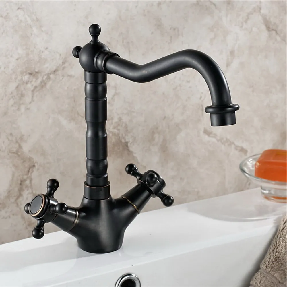 

Black Oil Rubbed Brass Double Cross Handles Bathroom Basin Faucets Deck Mount Bathbasin Vanity Mixer Taps Nnf033