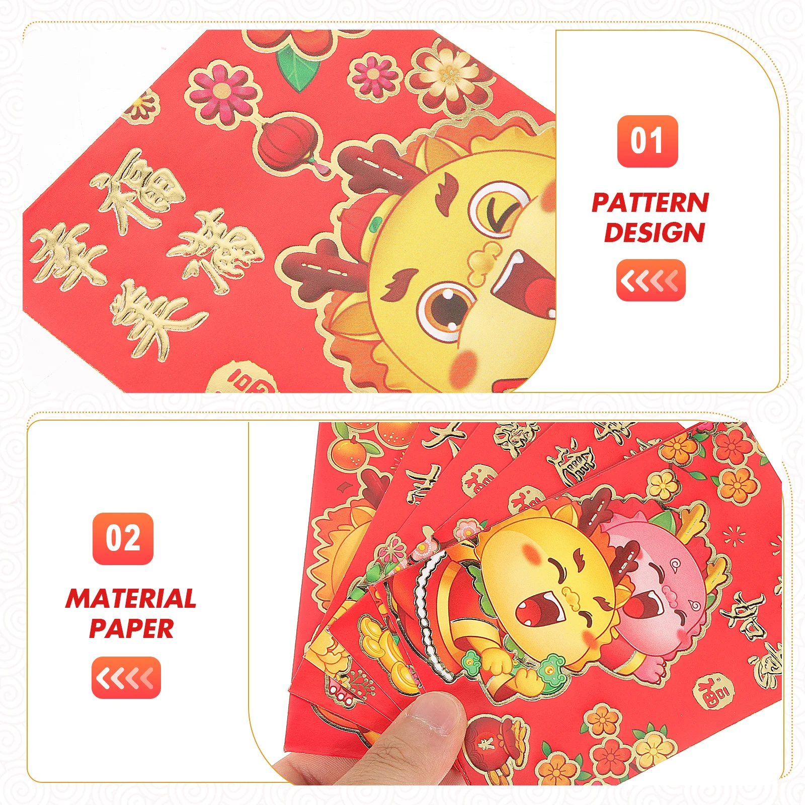 

30Pcs Dragon Year Red Envelopes Chinese New Year Red Packets Embossed Traditional Design Festival Money Pouches for Lunar