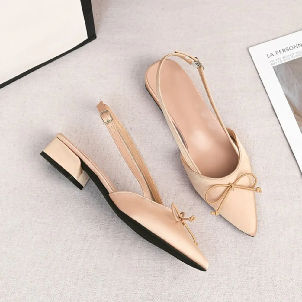 Women's Sandals Satin Light Mouth Bag Head High Heel Sandals Pointed Thick Heel Back with Banquet Women's Shoes Plus Size 44 45