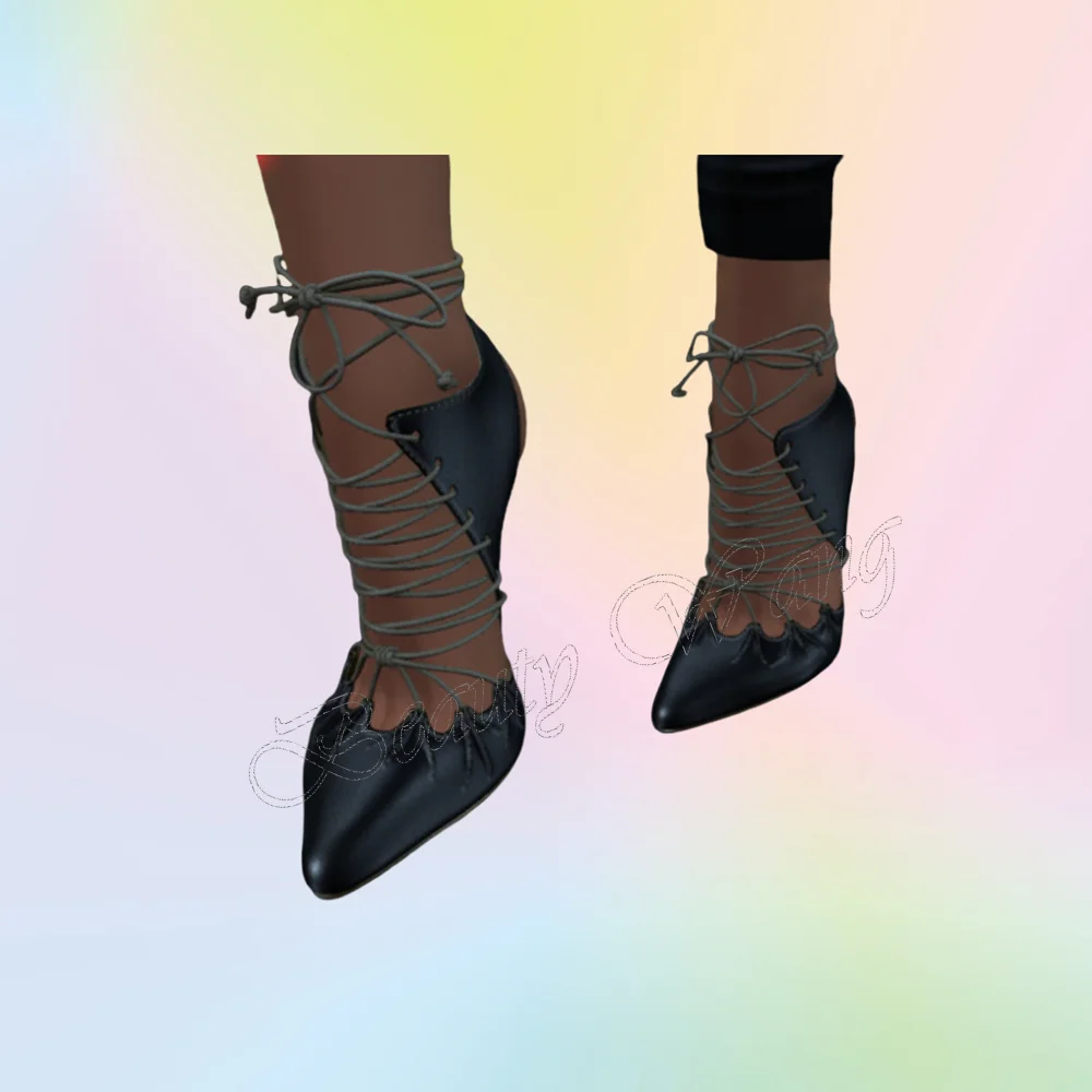 Black Red Front Lace up Pumps Pointed Toe Cover Heel Shoes Thin Heel High Heel Shoes for Women Shoes 2024 Zapatos Para Mujere