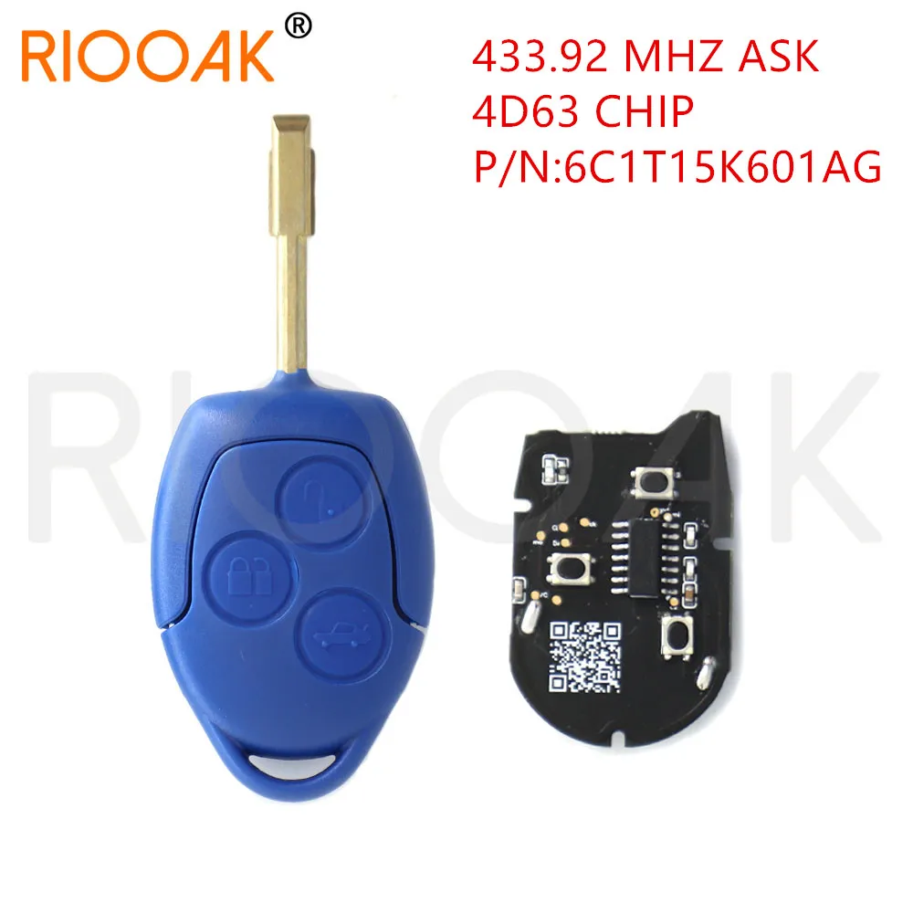 For Ford Transit ford Transit-2006 to 2013 year 433MHz 4D63 Blue Remote Car Key 6C1T15K601AG 6CIT15K601