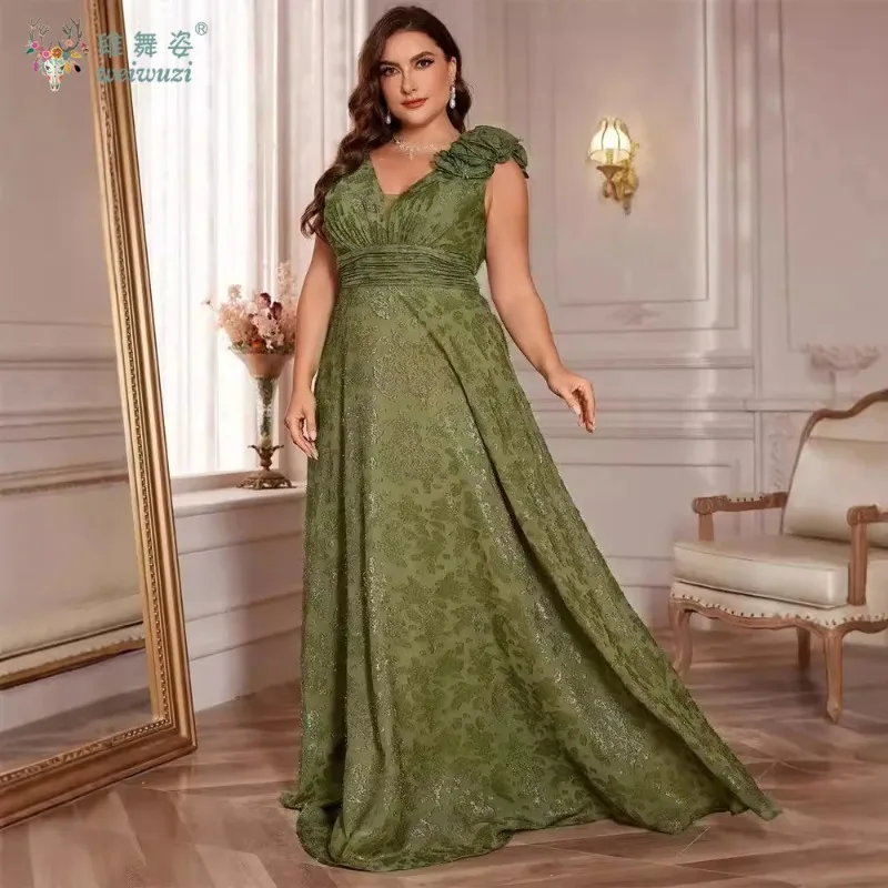 Vestido verde oliva de talla grande hasta el suelo con cuello en V, sin mangas, cintura alta, sin espalda, vestidos de noche de fiesta elegantes y a la moda