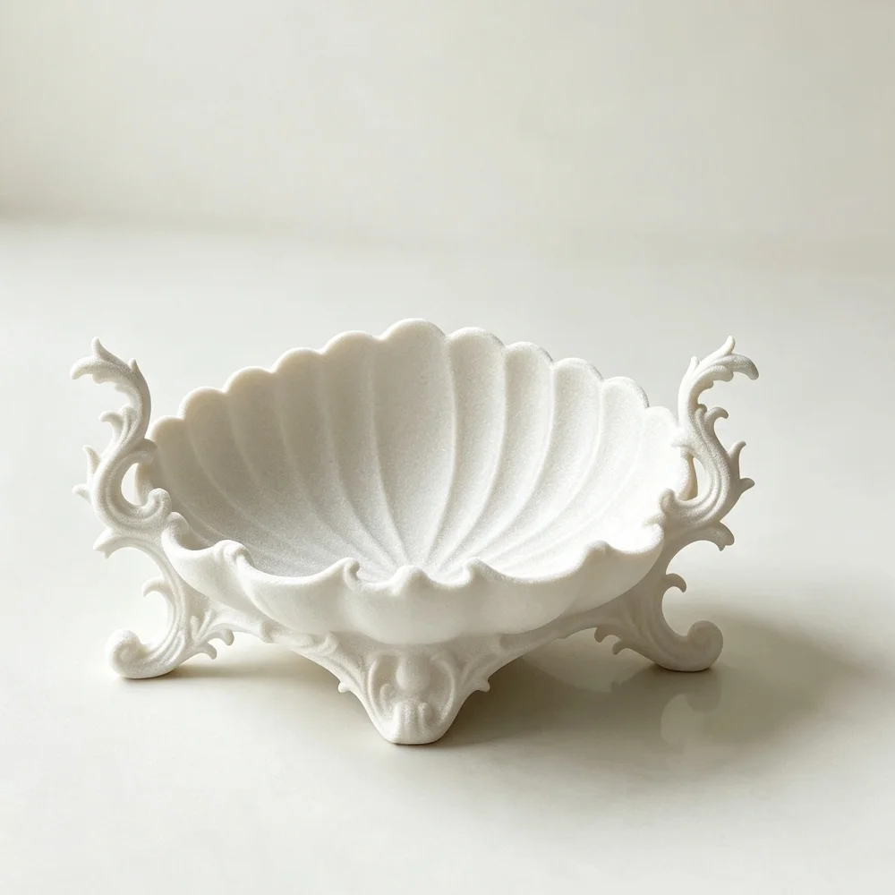 Printed White Scallop Shell Dish Ornate Baroque Style Decorative Tray For Vanity Table Decor