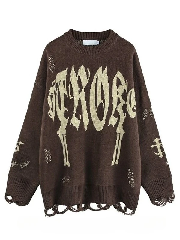 Y2k Gothic American Vintage Loose Print Letter Sweaters 2000s Casual Subculture Winter New Warm Tops Harajuku Punk Pullover Chic