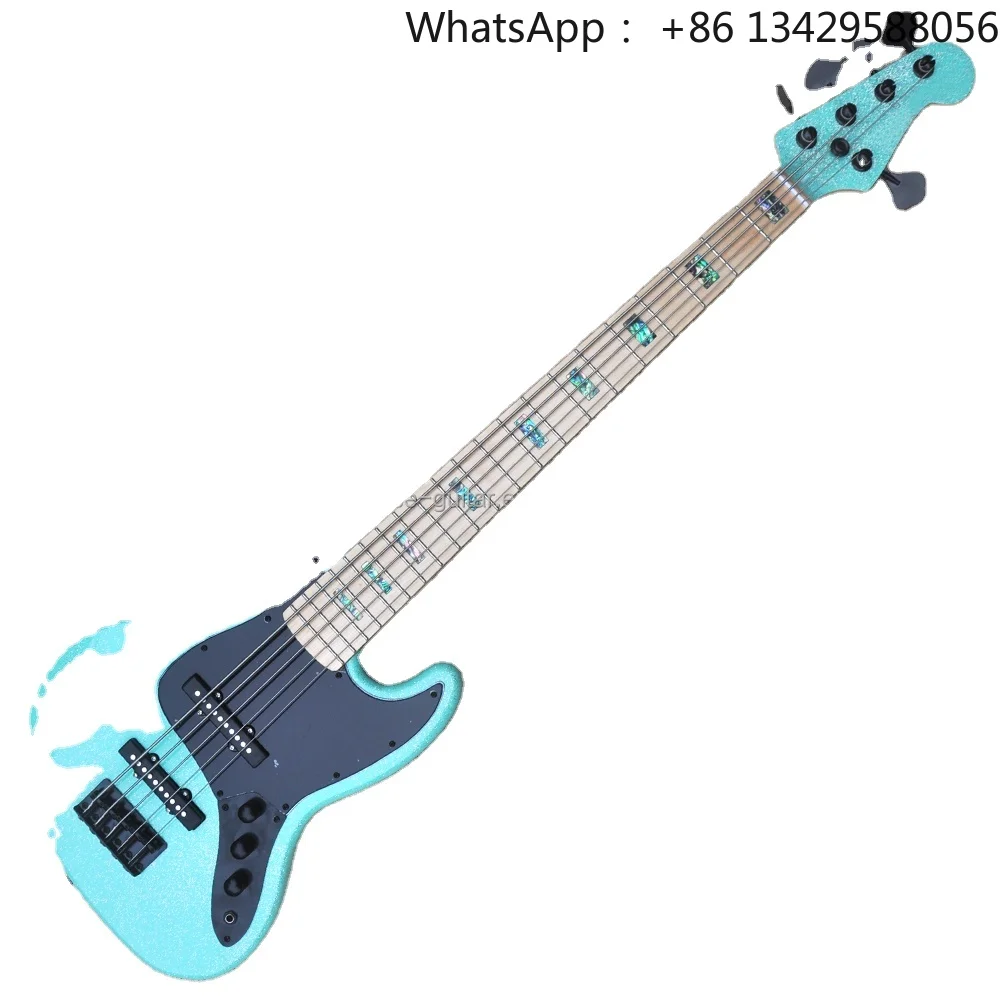 Flyoung Shining Green Electric Bass 5 Strings Electric Bass Guitar Maple Fretboard Bass abalone Fret Inlay can put hardwares