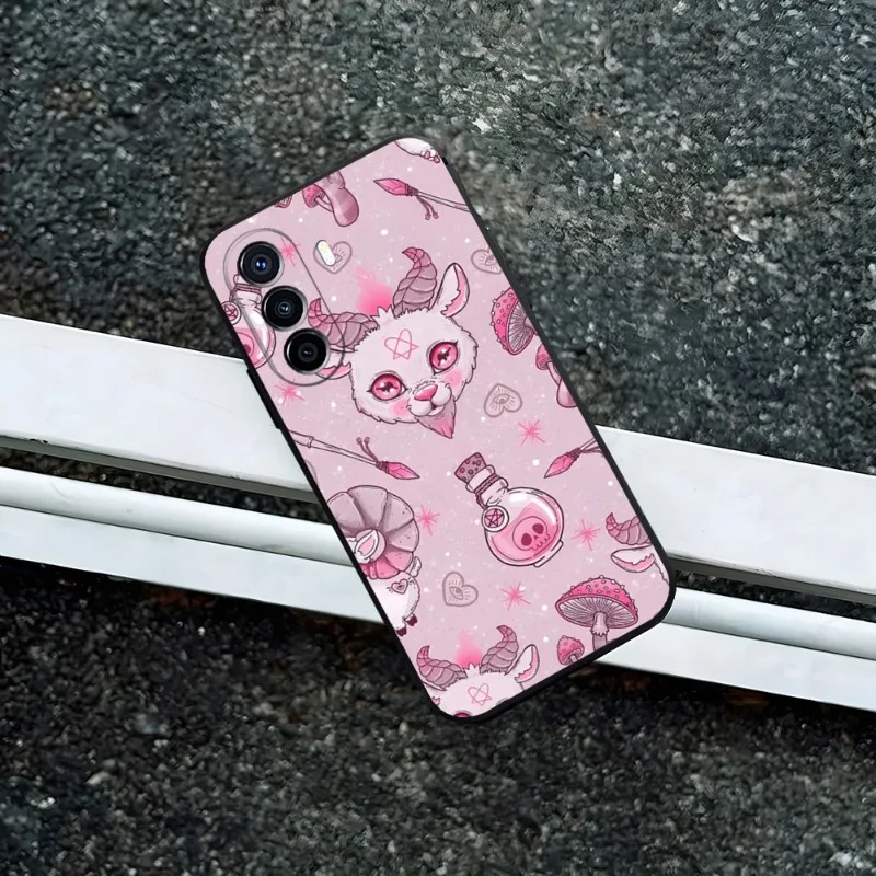 Pink Cat Skull Sorceress Witch Phone Case For Huawei P50 P30 P40 P10 P20 Lite Mate 40 Pro Plus Psmart Z 6 7 5 Fundas Back Cover