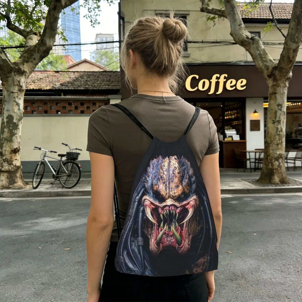 Predator Smile Horror Xenomorph Alien Monster Backpacks Casual Drawstring Bags Shoes Bag Book Bags for Man Woman Students