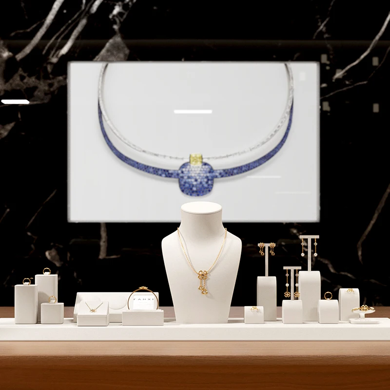 Oirlv Espositore per gioielli beige per anello, orecchino, collana, supporto per bancone della finestra del negozio, per oggetti di scena per esposizione di gioielli