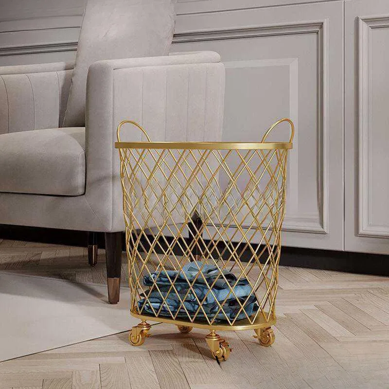 

Movable Metal Laundry Hamper Baskets Grid Hamper with Wheels Storage Bins Bathroom Large Capacity Clothes Toys Storage Organizer