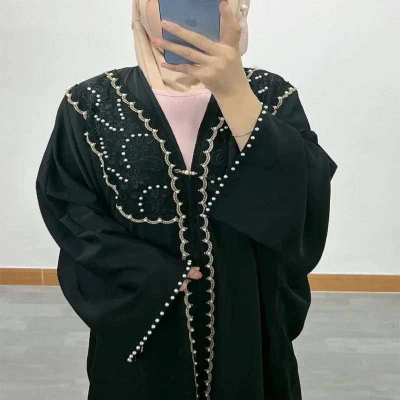 

Batwing Sleeve Dubai Abaya Pearl Loose Plus Size Cardigan Dress for Women Muslim Turkish Saudi Arabia Caftan Robe Islam Clothing