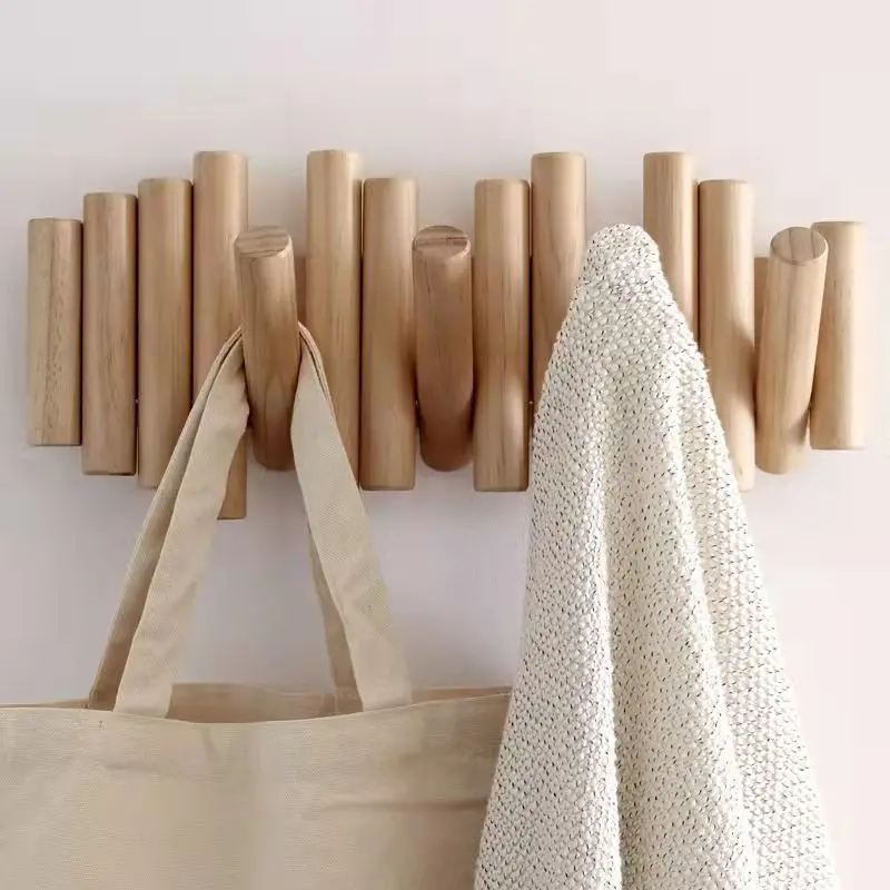 Nordic Solid Wood Household Clothes Rack Wall Hanging Racks Foyer Clothes Hook Coats Rack Floor Standing Wall Nail Free Hooks