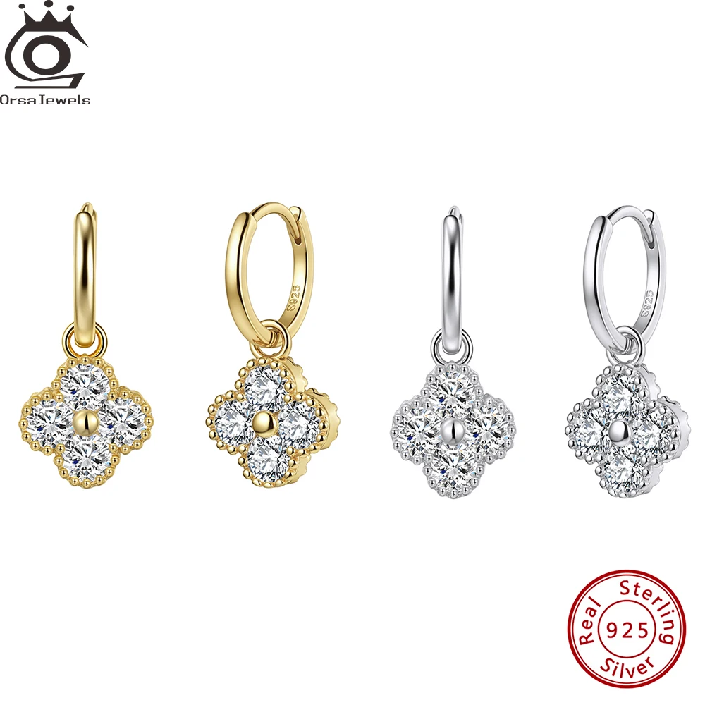 

ORSA JEWELS Exquisite 925 Silver Clover Moissanite Earrings for Women Shiny D Color Moissanite Diamand Earring Jewelry MOE18