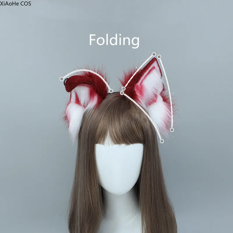 Anime Cosplay Lolita Kc Lol Fox Kostuum Witte/Rode Wolf Vos Hoofddeksels Harry Jakhals Oor Jakhals Staart Rekwisieten Kat Oor Hoofdband Handgemaakt