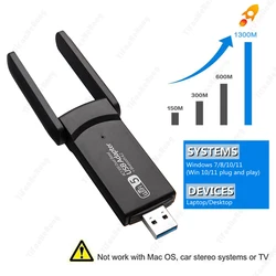 1300Mbps USB 3.0 WiFi Bluetooth-compatible Adapter 2 In1 Dual-band WIFI NIC 5G/2.4GHz  For Desktop Laptop