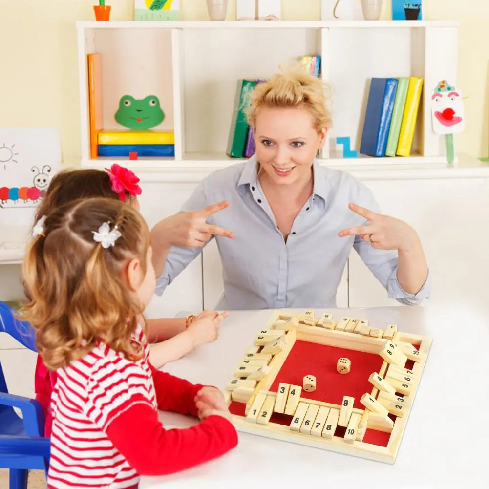 Funny Shut The Box 4 Sided Wooden Board Strategy Game Learning Numbers 2-4 Players Classic Table Dice Game for Kids