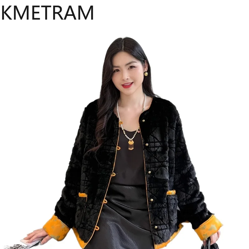 KMETRAM 100% 밍크 리얼 퍼 코트 양면 여성 겨울 재킷 2025 짧고 스타일리시한 여성 의류