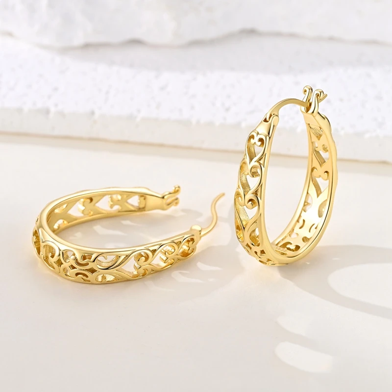 925 Sterling Silver Earrings Women CZ Zircon Gold Plated Heart Shaped Openwork Pattern Beads Ear Studs Sparkling Earring Gifts